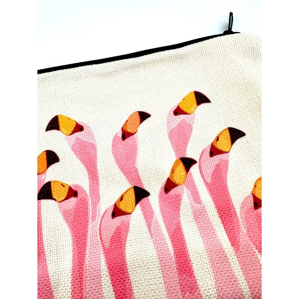 New Flamingo Print Canvas Cosmetic Bag - Pink